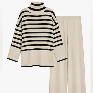 Striped Turtleneck Sweater Set in Cream and Black
